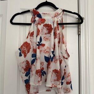 Floral Sleeveless Top - Red and Blue